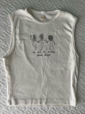 Melodie White Graphic Tank Top Cropped Length Floral Print Size S